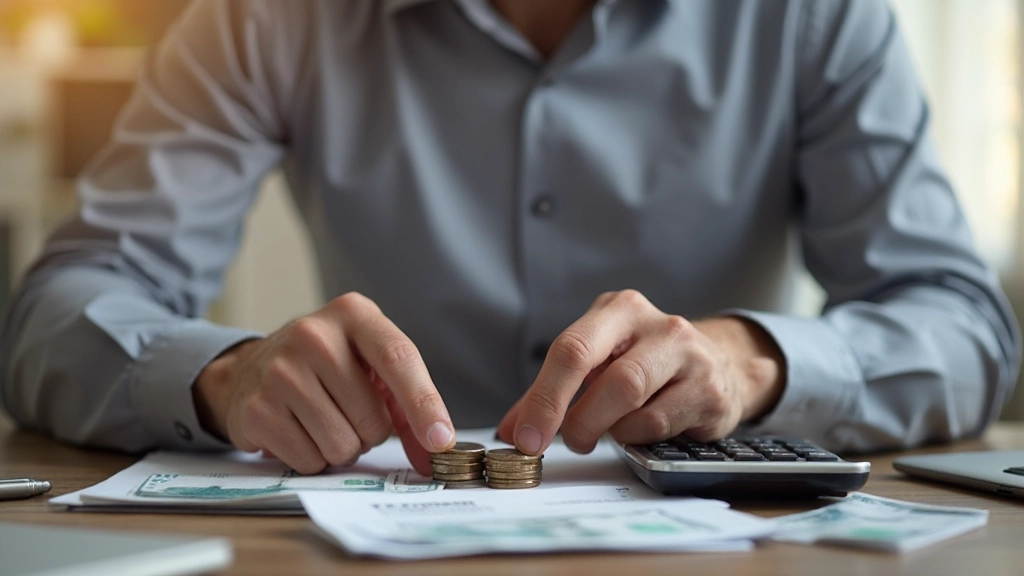 Výmena hotovosti a mincí na pracovnom stole s kalkulačkou