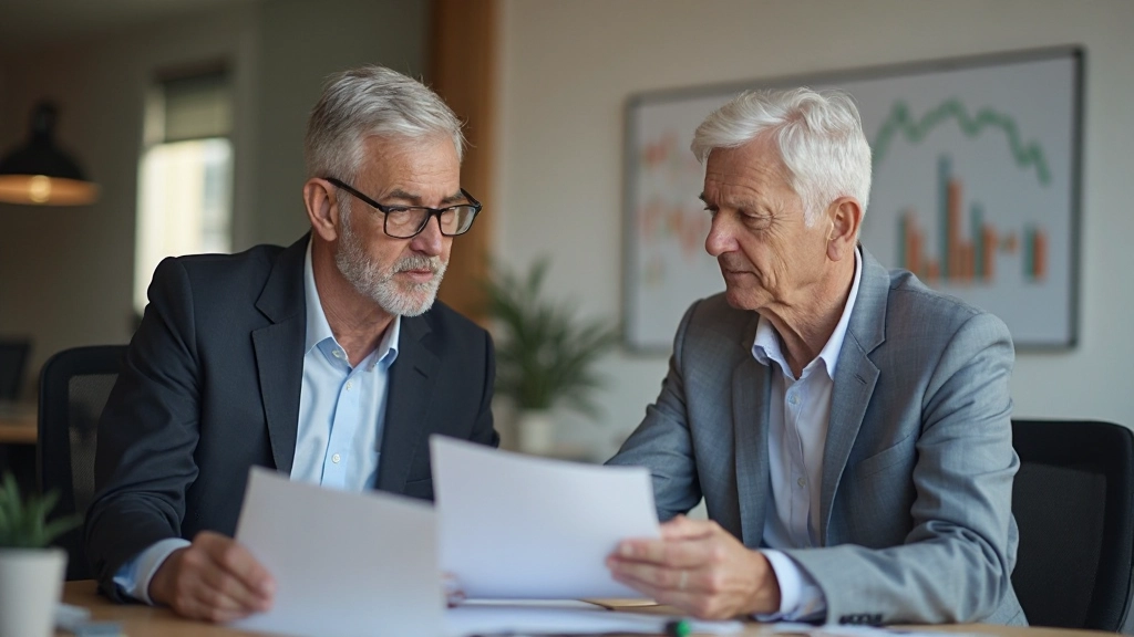 Starší pár s finančným poradcom diskutujúci o dlhodobom finančnom pláne