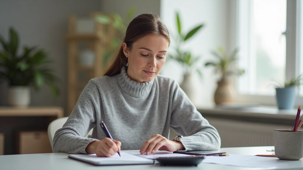 Osoba plánovať osobný rozpočet za pracovným stolom s poznámkami a kalkulačkou